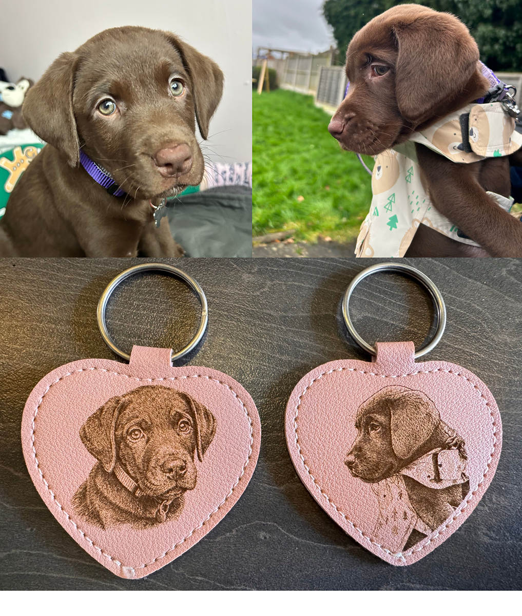 custom dog photo heart keyring gift UK
