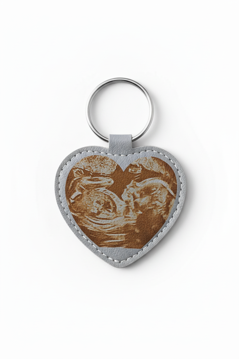 Baby Scan Heart Keyring - Blue-Grey