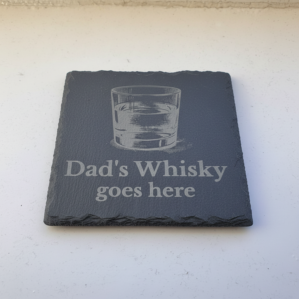 Dad's Whisky coaster close-up with clean background
