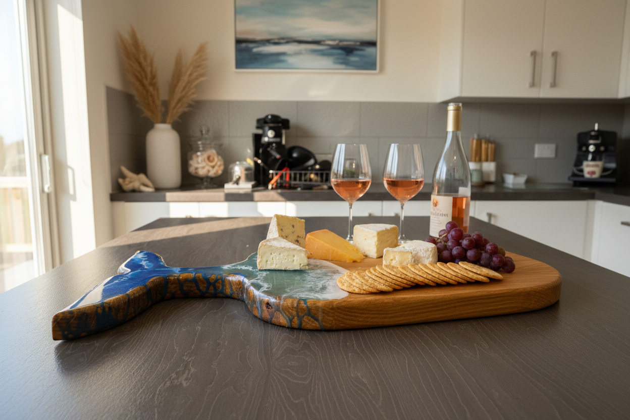 Lifestyle - Whale board with cheese and wine
