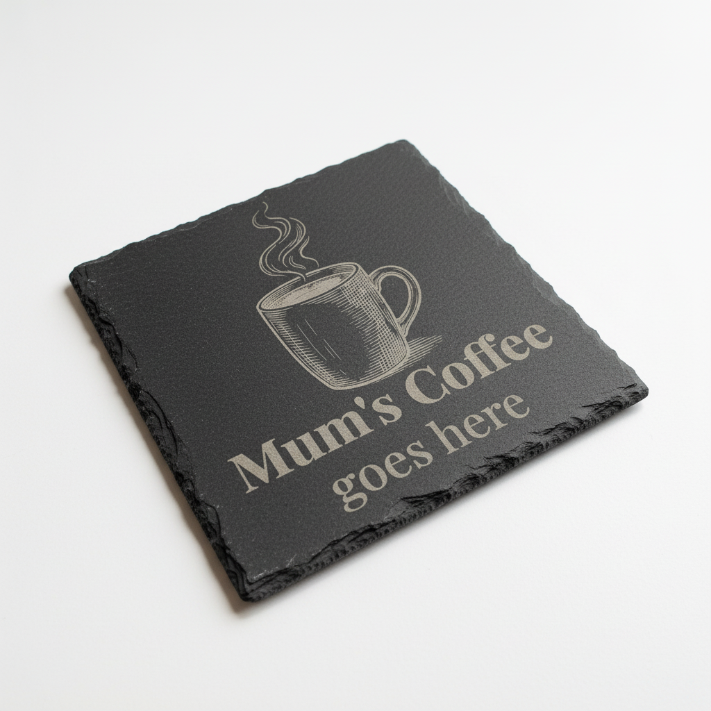 Mum's Coffee slate coaster close-up