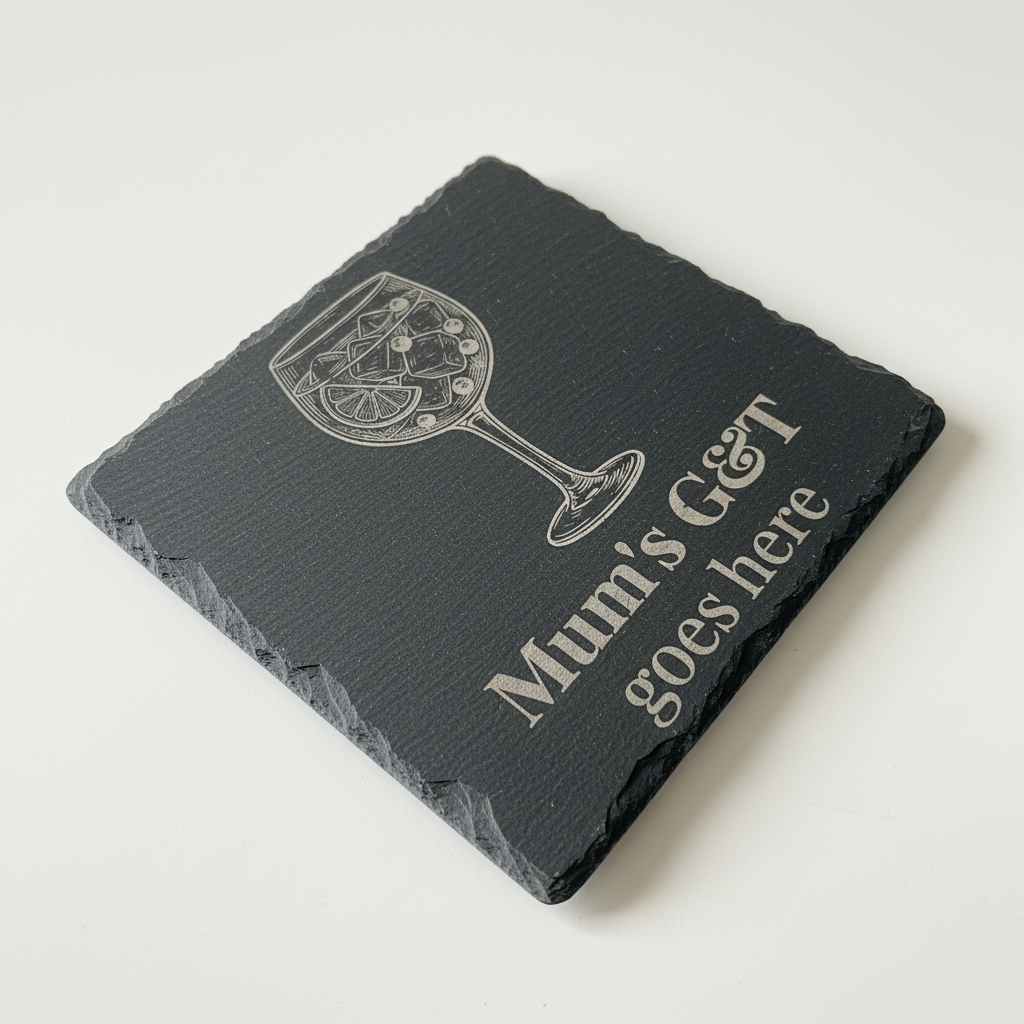 Mum's G&T slate coaster close-up