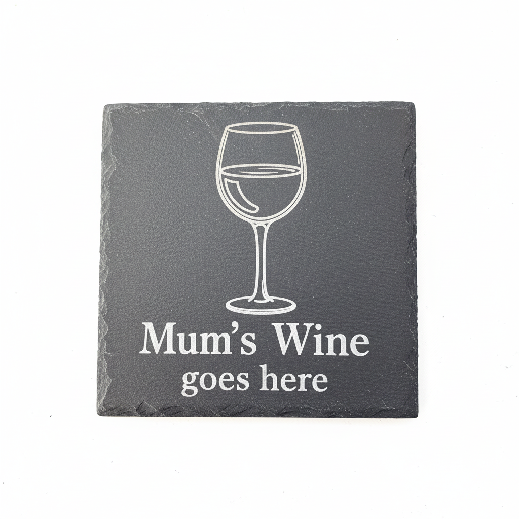 Mum's Wine coaster close-up with clean background