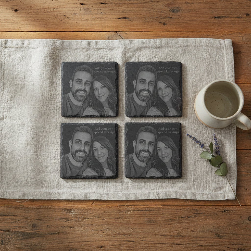 Set of 4 slate coasters flat lay