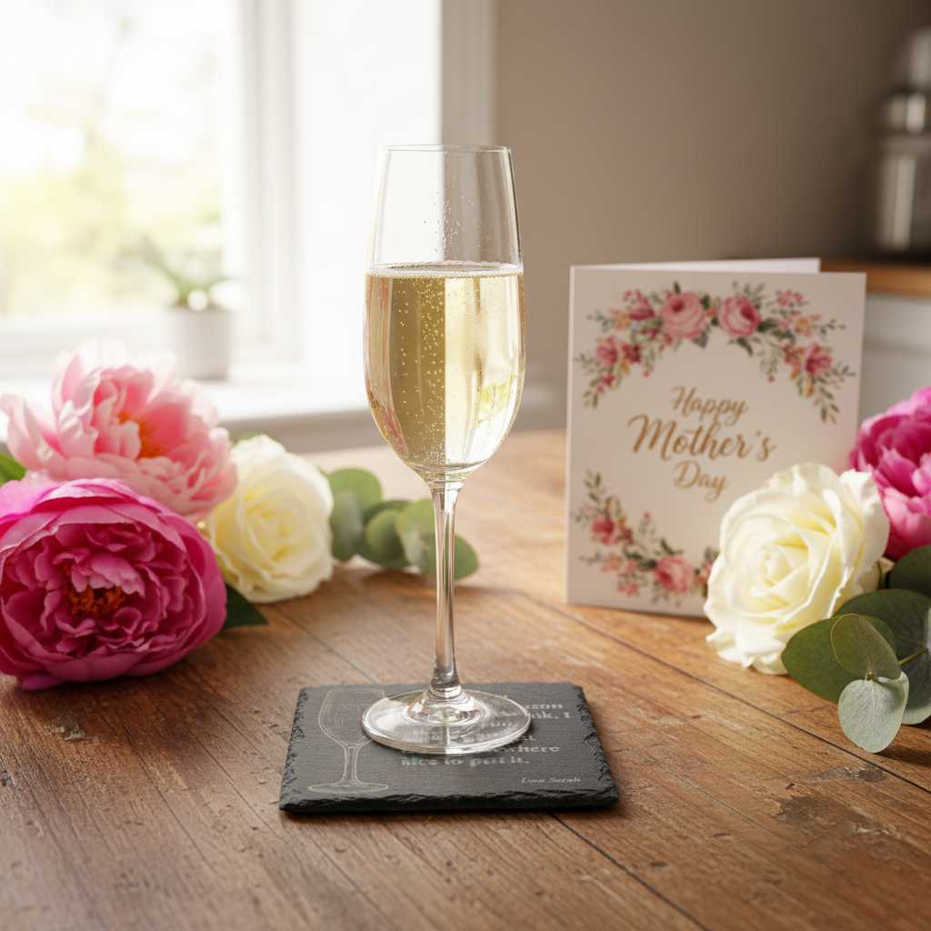 Square slate coaster with prosecco