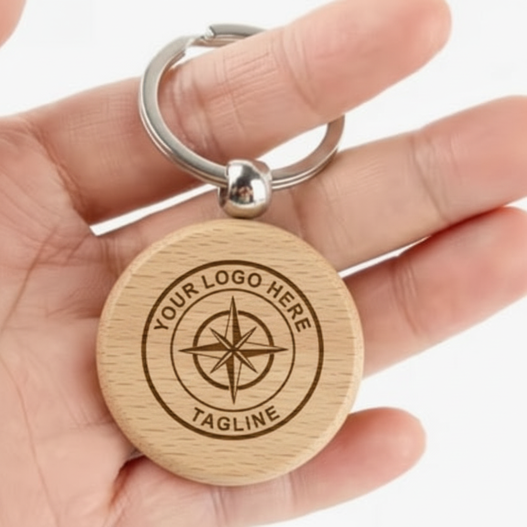 Wooden keyring with professional logo placeholder